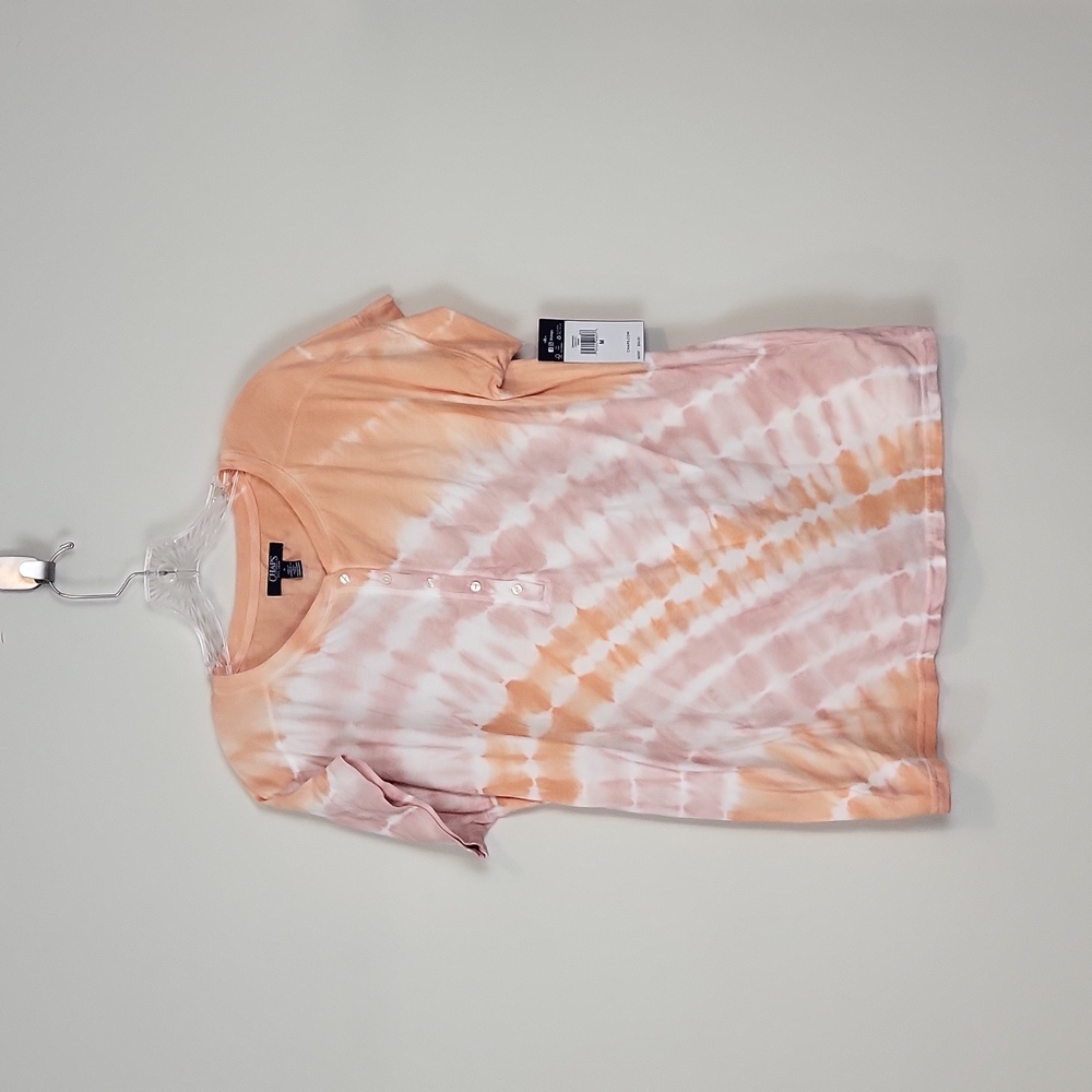 CHAPS NWT Orange Tie Dye Short Sleeve Cotton Modal Henley Shirt - Picture 1 of 10